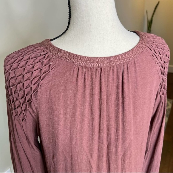 ASTR the Label Mauve Claudine Peasant Blouse Long Sleeve Tie Front Embroidered - Picture 7 of 11